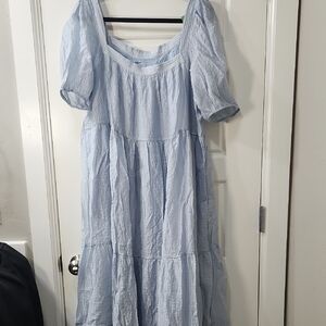 Anthropologie Sky Blue Puff Sleeve Maxi Dress